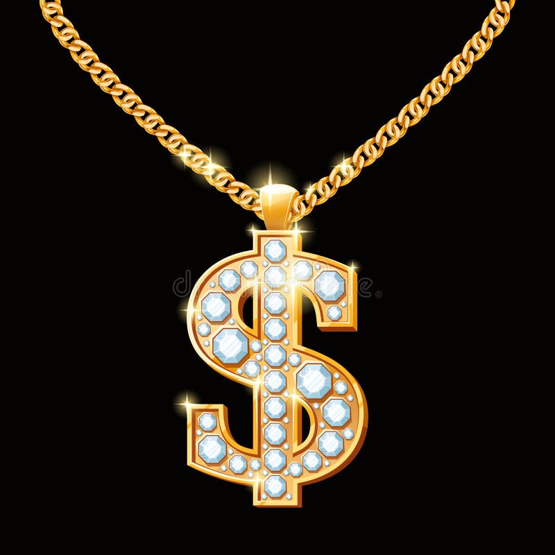 Dollarzeichen mit Diamanten auf Goldkette Hip-Hop