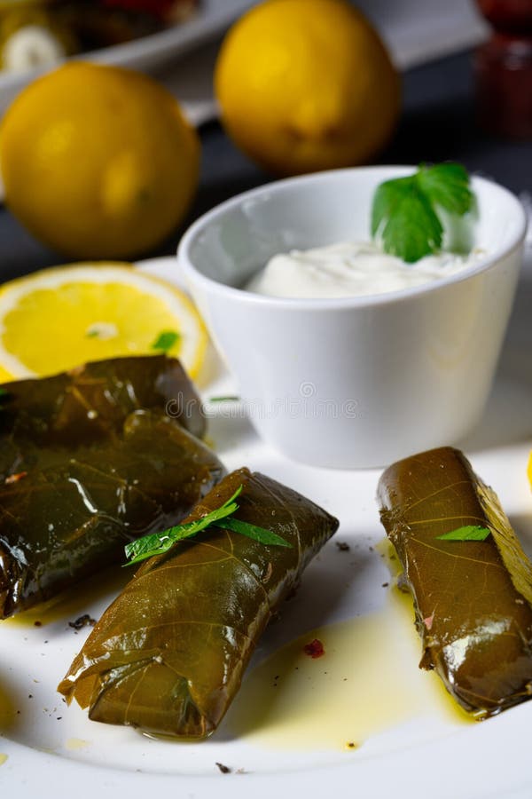 Dolmades Stuffed Grape Leaves the Greek Way Stock Image Image of