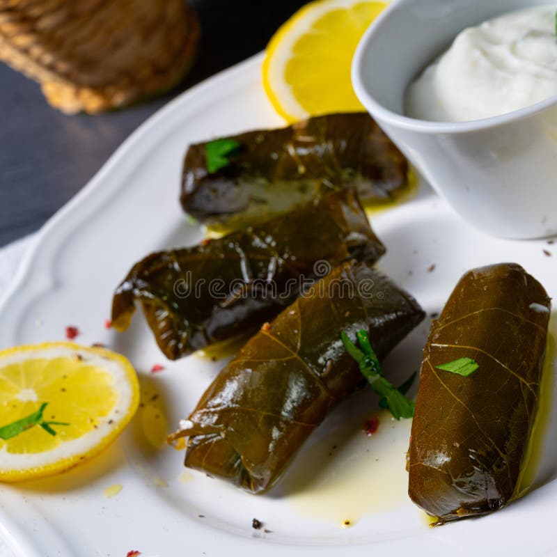 Dolmades Stuffed Grape Leaves the Greek Way Stock Image Image of