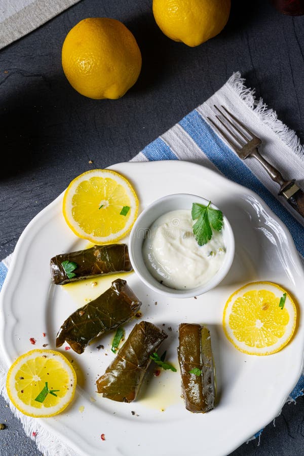 Dolmades Stuffed Grape Leaves the Greek Way Stock Photo Image of