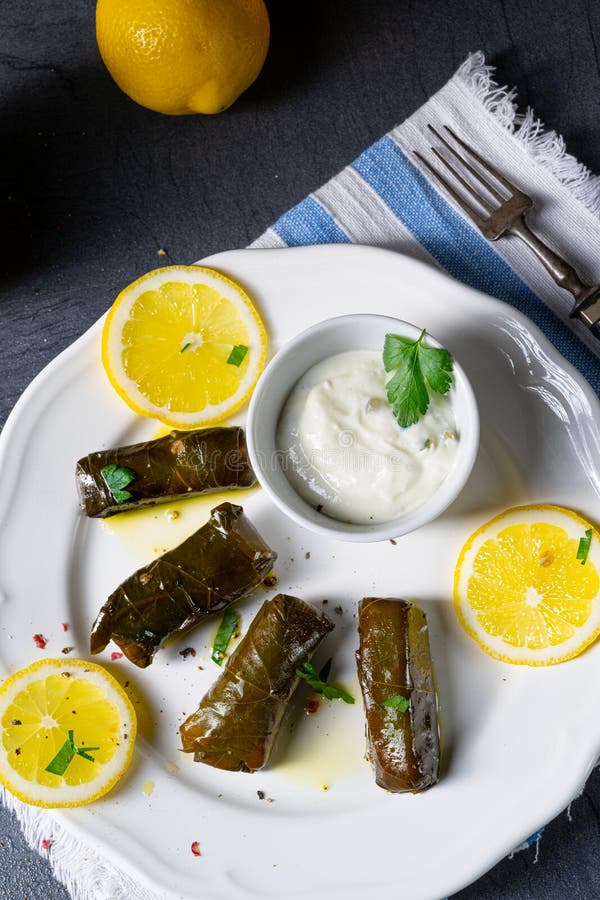 Dolmades Stuffed Grape Leaves the Greek Way Stock Photo Image of