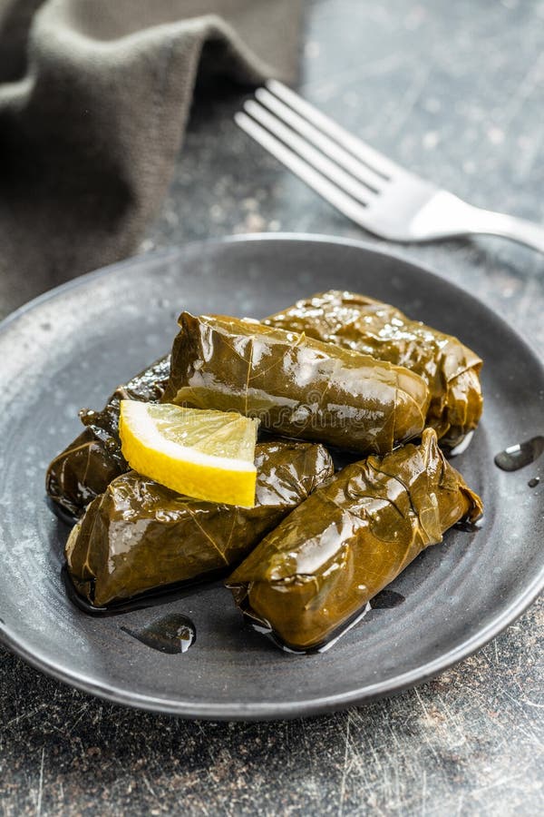 Dolmades. Stuffed Vine Leaves. Greek Appetizer on Plate Stock Image Image of rolled, delicious
