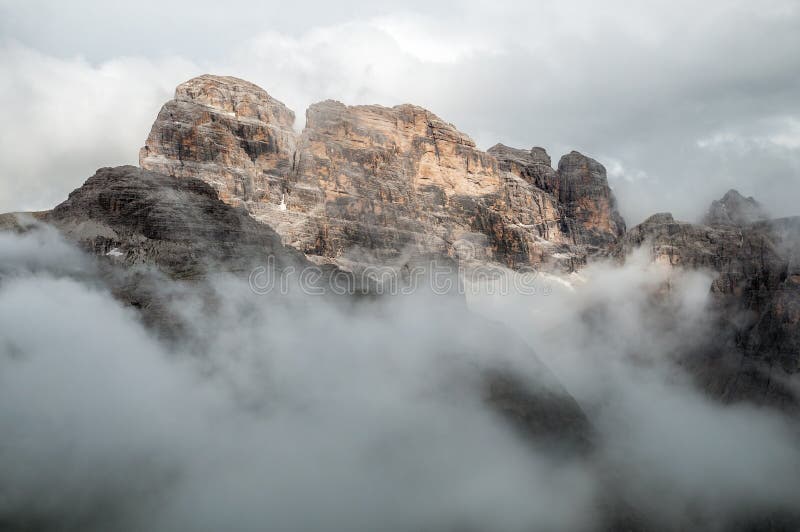 Dolomites Mountains in the clouds