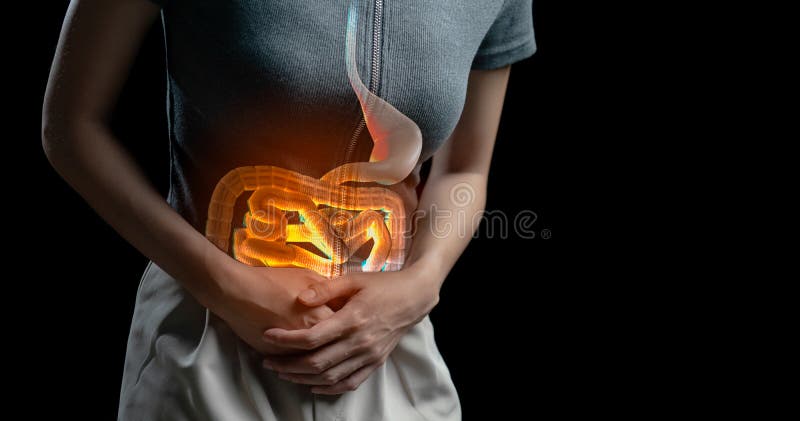 Dolore addominale donna foto dell'intestino crasso sulla donna corpo mal di stomaco diarrea sintomo mestruale crampo o cibo