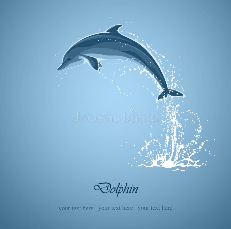 Blue background with jumping dolphin and a splash of water. Blue background with jumping dolphin and a splash of water