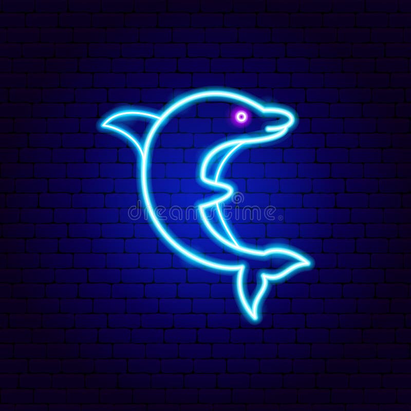 Dolphin Neon Light Icon. Undersea World. High Intelligent Water