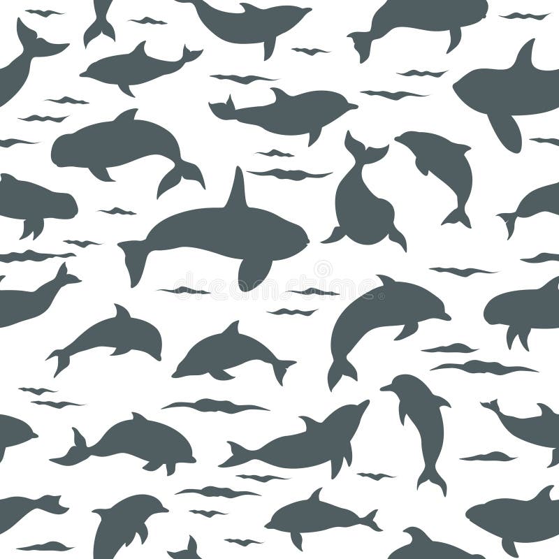 Dolphins seamless pattern. Marine mammals collection. Cartoon flat style design vector illustration