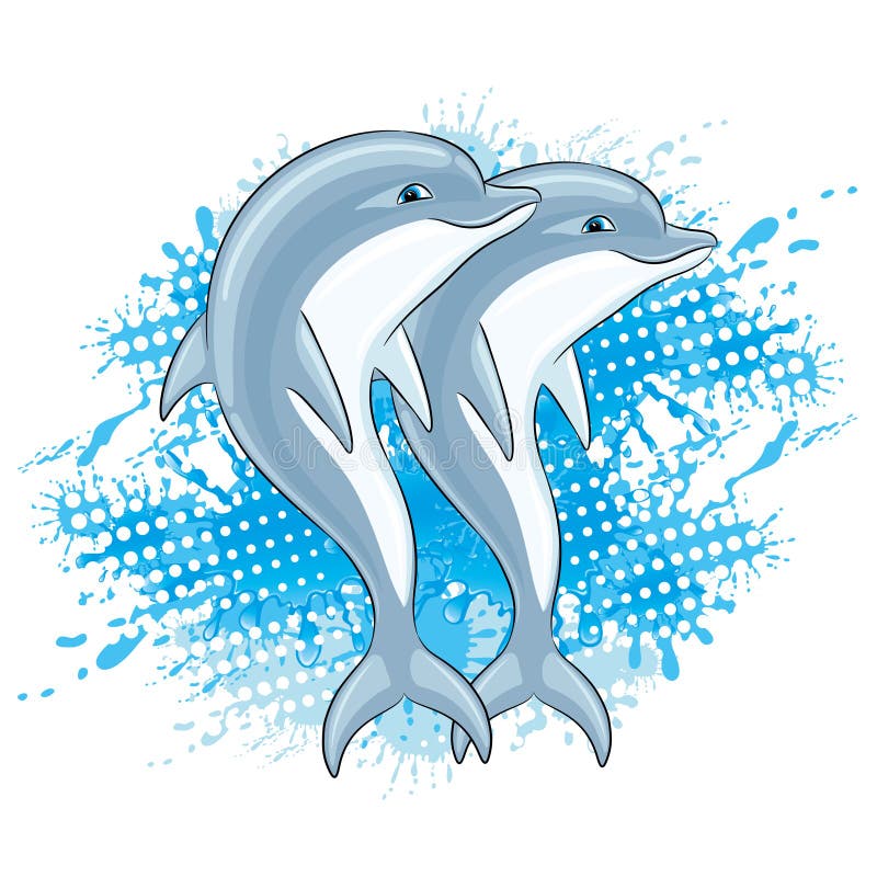 Dolphins and water splash. stock vector. Illustration of character