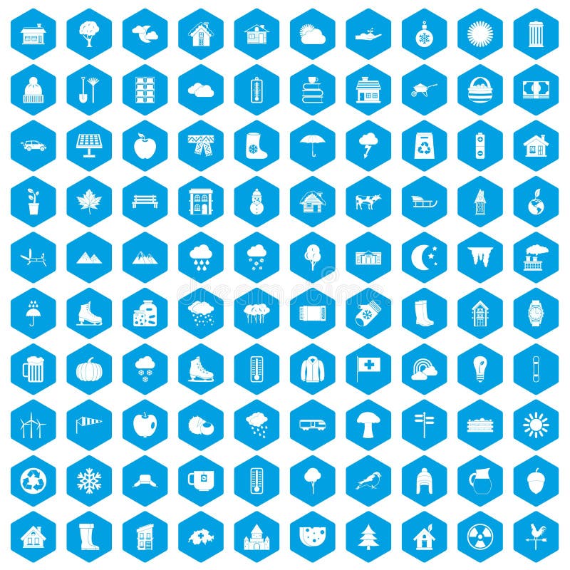 100 country house icons set in blue hexagon isolated vector illustration. 100 country house icons set in blue hexagon isolated vector illustration