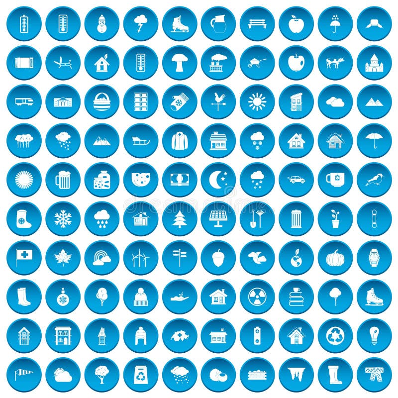 100 country house icons set in blue circle isolated on white vector illustration. 100 country house icons set in blue circle isolated on white vector illustration