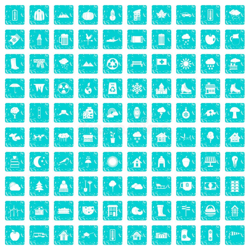 100 country house icons set in grunge style blue color isolated on white background vector illustration. 100 country house icons set in grunge style blue color isolated on white background vector illustration