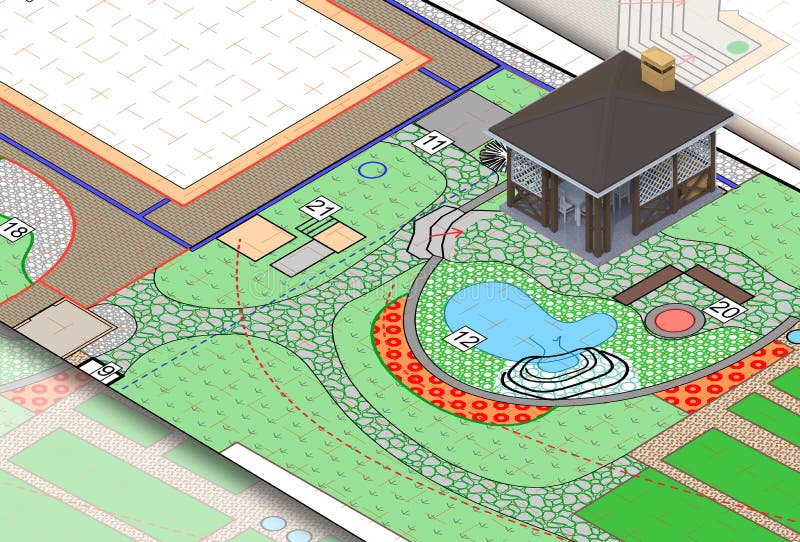 Dom ogrodowy stoi na kawałku widoku paperyzometrycznego projektu. Dom ogrodowy stoi na kawałku projektowego papieru do renderowania 3d