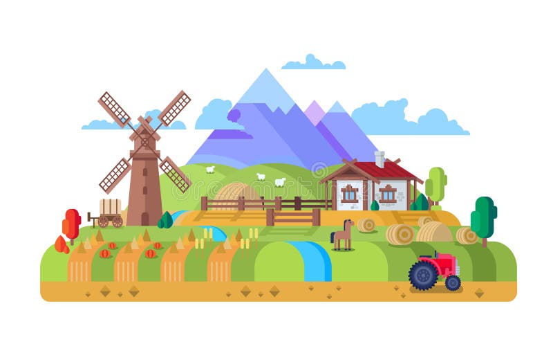 Dom w wiosce, gospodarstwo rolne ilustracji Dom w wiosce, gospodarstwo rolne ilustracji