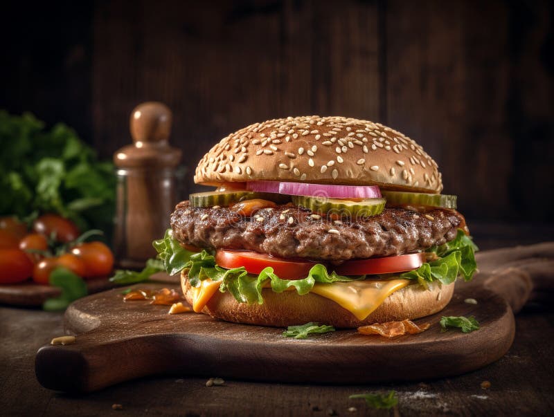 Dom zrobiony duży smaczny hamburger z sałatą i serem ilustracji