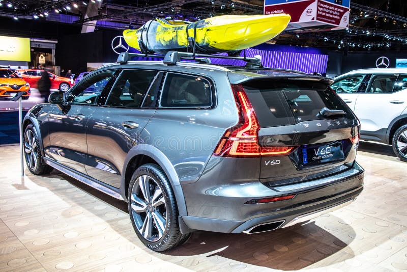 Brussels, Belgium, Jan 09, 2020: Volvo V60 Cross Country station wagon at Brussels Motor Show, Second generation, SPA Platform, executive estate manufactured by Swedish Volvo Cars. Brussels, Belgium, Jan 09, 2020: Volvo V60 Cross Country station wagon at Brussels Motor Show, Second generation, SPA Platform, executive estate manufactured by Swedish Volvo Cars