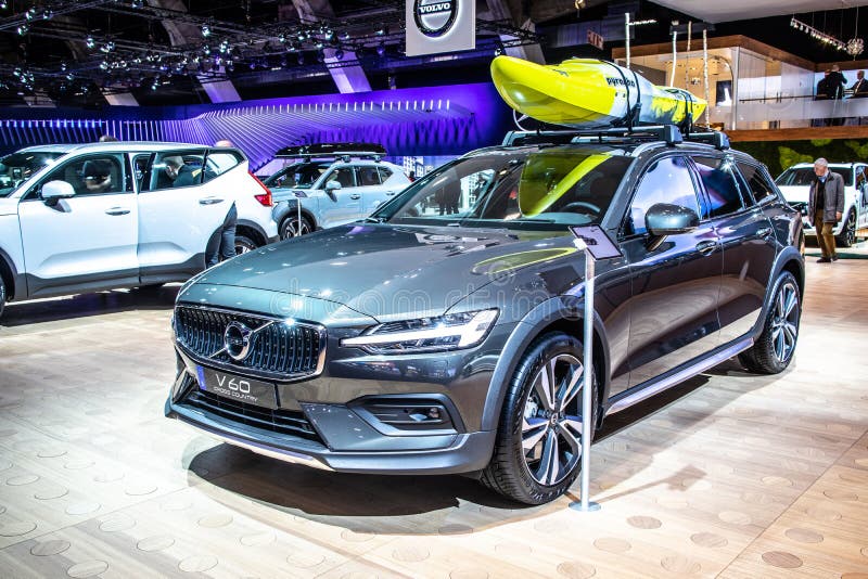 Brussels, Belgium, Jan 09, 2020: Volvo V60 Cross Country station wagon at Brussels Motor Show, Second generation, SPA Platform, executive estate manufactured by Swedish Volvo Cars. Brussels, Belgium, Jan 09, 2020: Volvo V60 Cross Country station wagon at Brussels Motor Show, Second generation, SPA Platform, executive estate manufactured by Swedish Volvo Cars