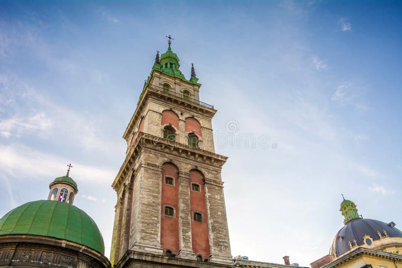 The dome of the Assumption Church and Korniakt Tower in Lviv