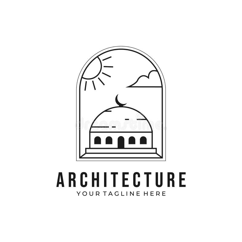 Dome Building Architecture Logo Vector Line Art Minimal Illustration