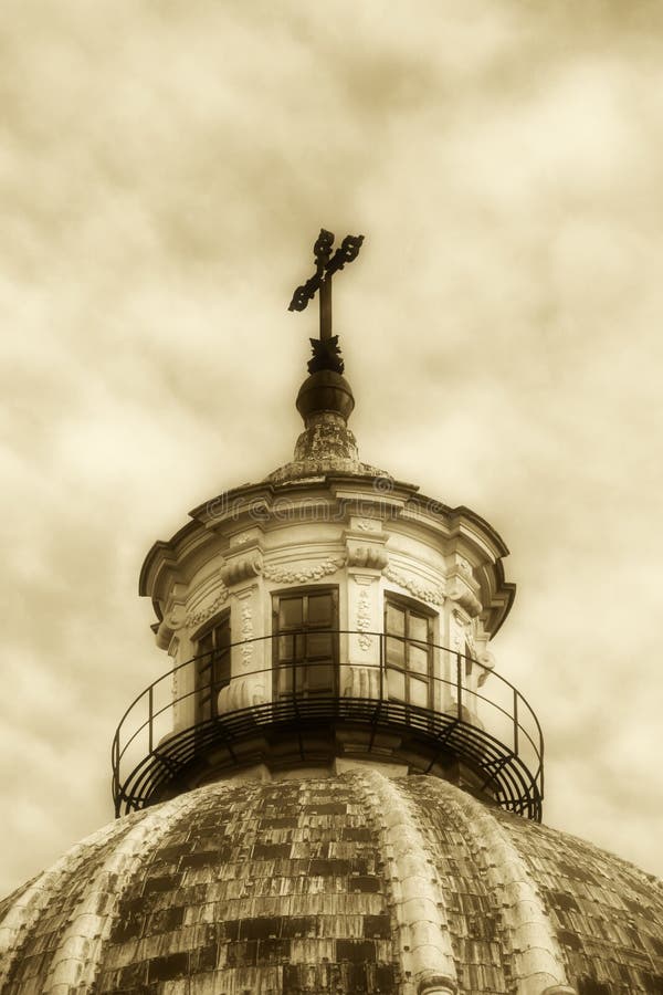 Dome of a church, old fashioned sepia hue