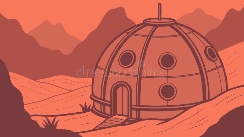 Dome Habitat on Red Planet, Mars Colony, Space Exploration, vector design Generative AI royalty free illustration