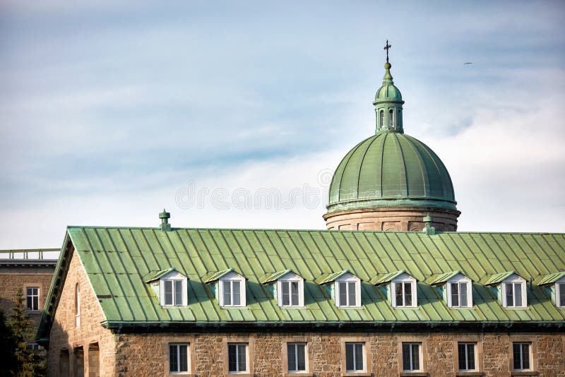 The dome of historical Hotel-Dieu du Montreal hospital in Quebec, Canada