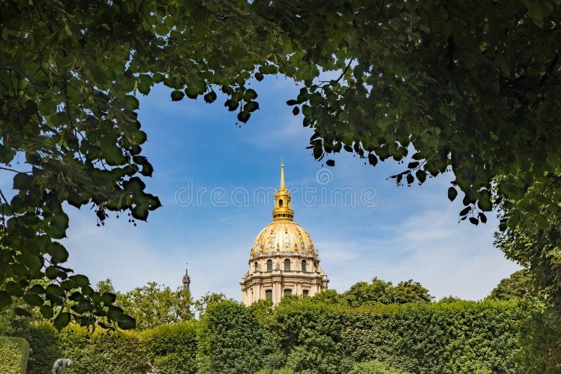 The Dome of Les Invalides in Paris Framed by Trees and Leaves. The Dome of Les Invalides in Paris France Framed by Trees and Leaves royalty free stock images The Dome of Les Invalides in Paris Framed by Trees and Leaves. The Dome of Les Invalides in Paris France Framed by Trees and Leaves royalty free stock images