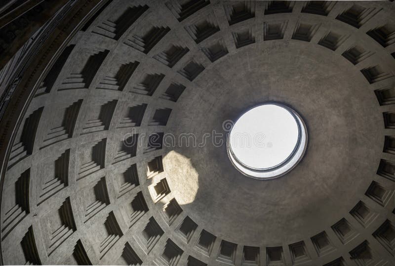 Pantheon dome in rome italy. The dome of pantheon monument churc in rome italy with the beautiful round hole penetrated by sunlight stock photo Pantheon dome in rome italy. The dome of pantheon monument churc in rome italy with the beautiful round hole penetrated by sunlight stock photo