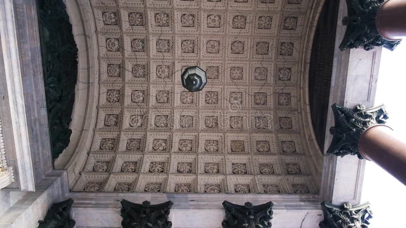 Domed ceiling lined with tiles. Concept. Bottom view of Cathedral`s beautiful antique ceiling with columns and patterned stock footage