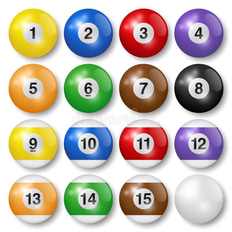 Billiard, snooker or pool balls with shadows, isolated on white background. High quality, photorealistic vector illustration.