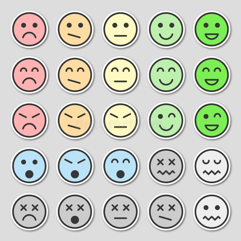 Set of Pastel Emoticons. Flat and Beautiful Stickers. Vector