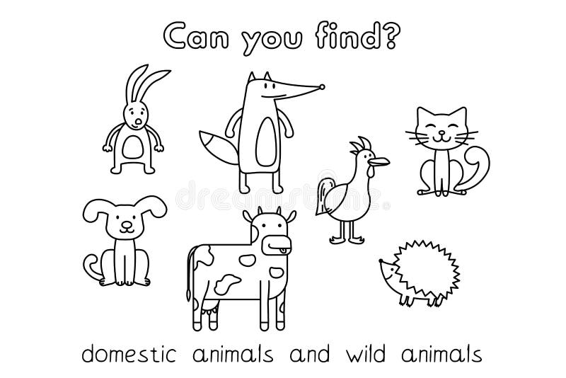 Domestic Animals and Wild Animals Coloring Book Game for Kids Stock Vector - Illustration of rabbit, cute: 236219764 Domestic Animals and Wild Animals Coloring Book Game for Kids Stock Vector - Illustration of rabbit, cute: 236219764