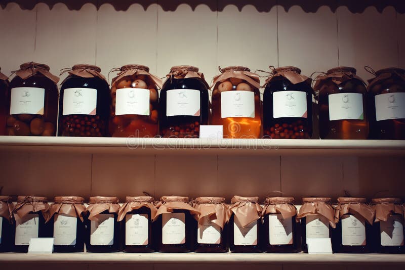 Domestic billet with fruit drinks and jam stock photos