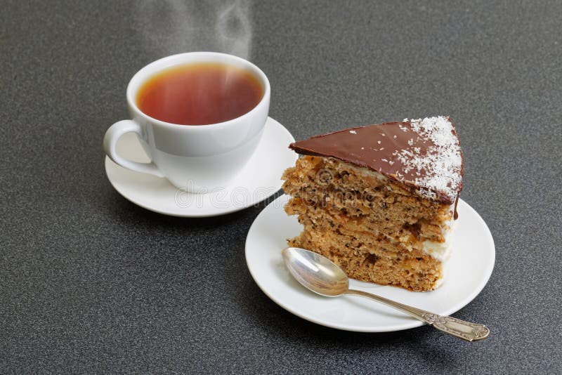 Domestic Cake and Cup of Tea Stock Photo Image of cream, freshness