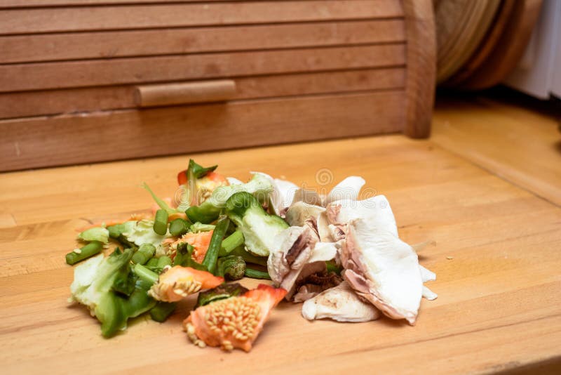 Domestic Food Waste for Compost in Home Kitchen Interior Stock Photo