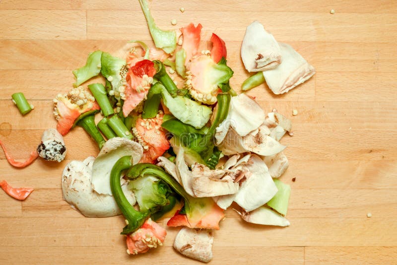 Domestic Food Waste for Compost in Home Kitchen Interior Stock Photo