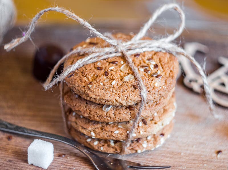 Homemade fresh oats cookies with sesame royalty free stock image Homemade fresh oats cookies with sesame royalty free stock image