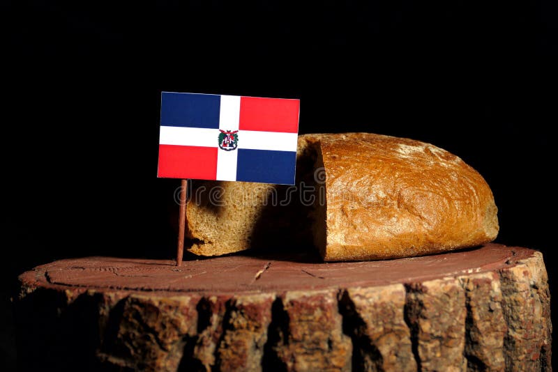 Dominican Republic Flag on a Stump with Bread Stock Photo Image of