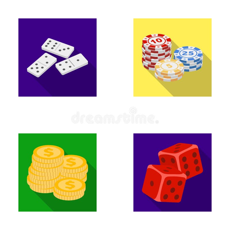 Dominobrickaben, bunt av chiper, en hög av mont som spelar kvarter Fastställda samlingssymboler för kasino och för dobbleri i pla royaltyfri illustrationer Dominobrickaben, bunt av chiper, en hög av mont som spelar kvarter Fastställda samlingssymboler för kasino och för dobbleri i pla royaltyfri illustrationer