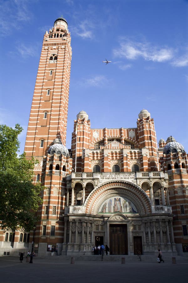 London - Westminster catholic cathedral - west facade and tower. London - Westminster catholic cathedral - west facade and tower