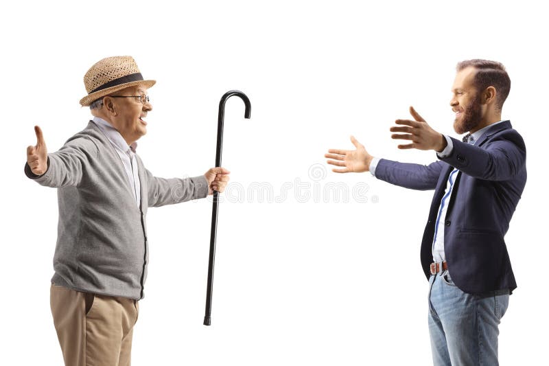 Domn în vârstă care întâlnește un bărbat mai tânăr royalty free stock photos