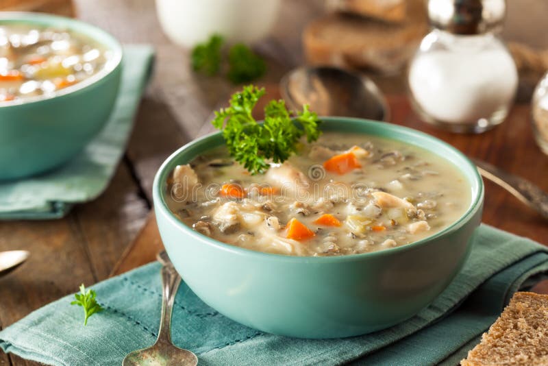 Homemade Wild Rice and Chicken Soup in a Bowl. Homemade Wild Rice and Chicken Soup in a Bowl