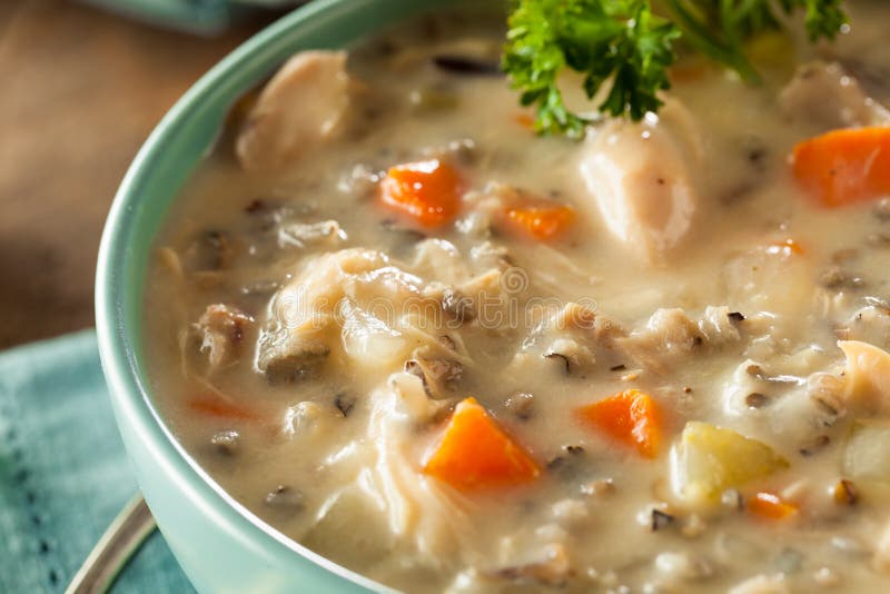 Homemade Wild Rice and Chicken Soup in a Bowl. Homemade Wild Rice and Chicken Soup in a Bowl