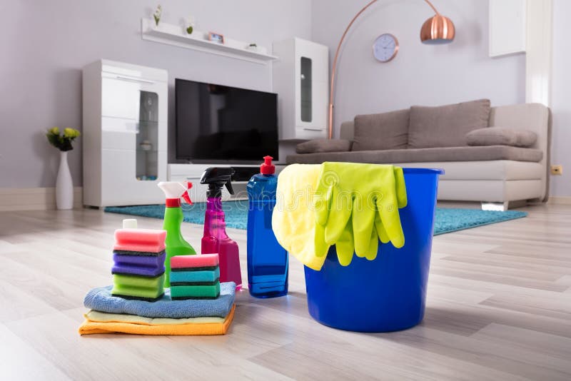 Domowi Cleaning produkty Na twarde drzewo podłoga fotografia royalty free