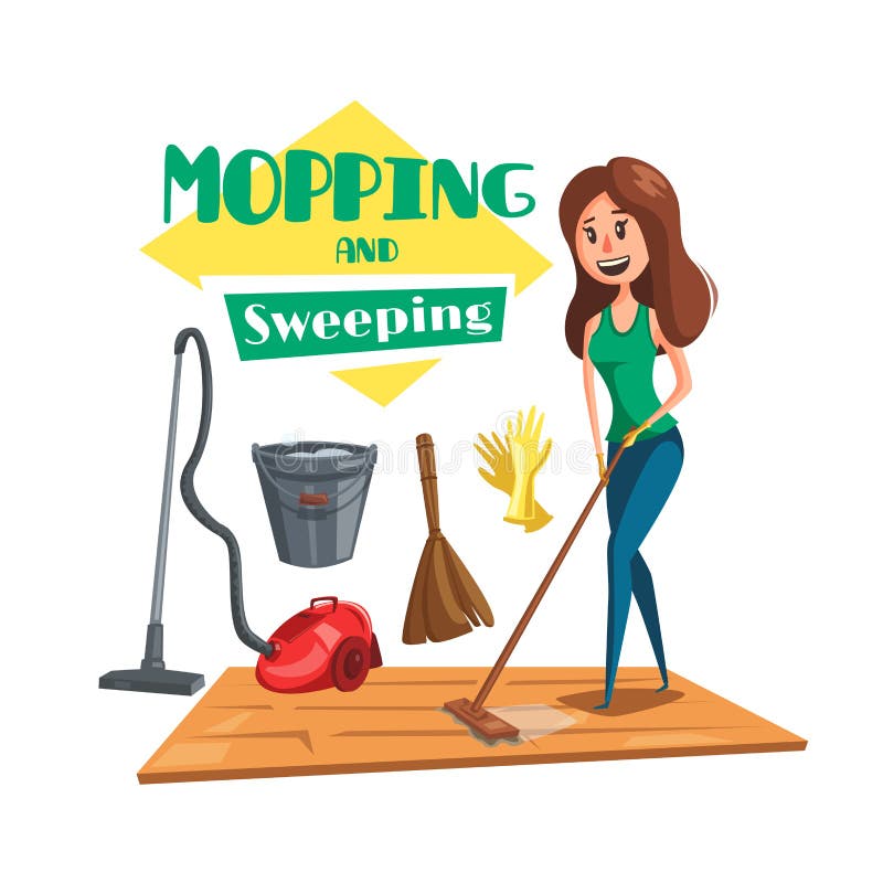 Domowy mopping i ogólny vectro plakat royalty ilustracja Domowy mopping i ogólny vectro plakat royalty ilustracja
