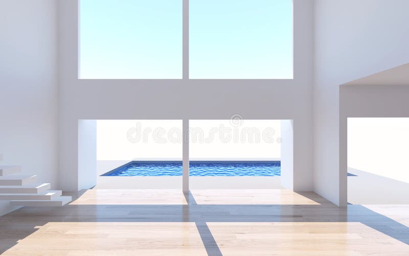 Domowy wewnętrzny rendering z pustą izbową biel ścianą i tam jest ilustracji Domowy wewnętrzny rendering z pustą izbową biel ścianą i tam jest ilustracji