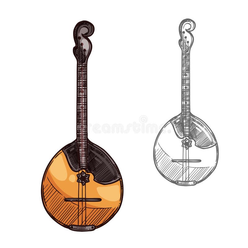Domra oder russisches Musikinstrument der Mandolinenskizze lizenzfreie abbildung Domra oder russisches Musikinstrument der Mandolinenskizze lizenzfreie abbildung