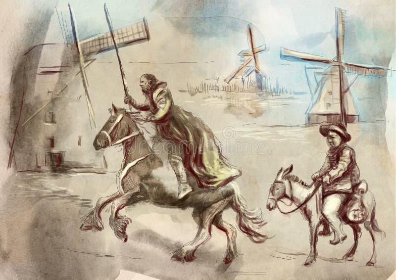 Don Quixote - un'illustrazione dipinta a mano Tecnologia del disegno di Digital illustrazione vettoriale Don Quixote - un'illustrazione dipinta a mano Tecnologia del disegno di Digital illustrazione vettoriale