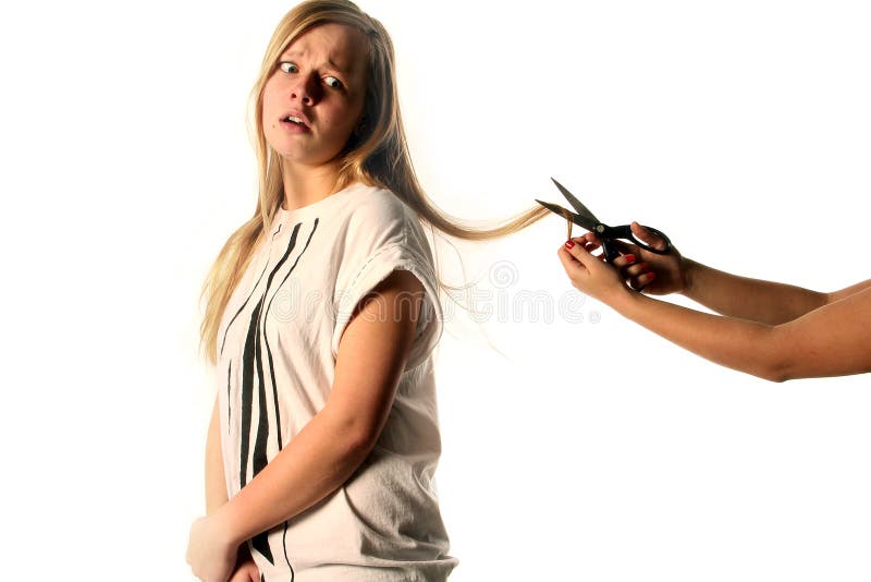 Unhappy Girl Cutting Her Long Hair Stock Photos - Free & Royalty-Free Stock  Photos from Dreamstime