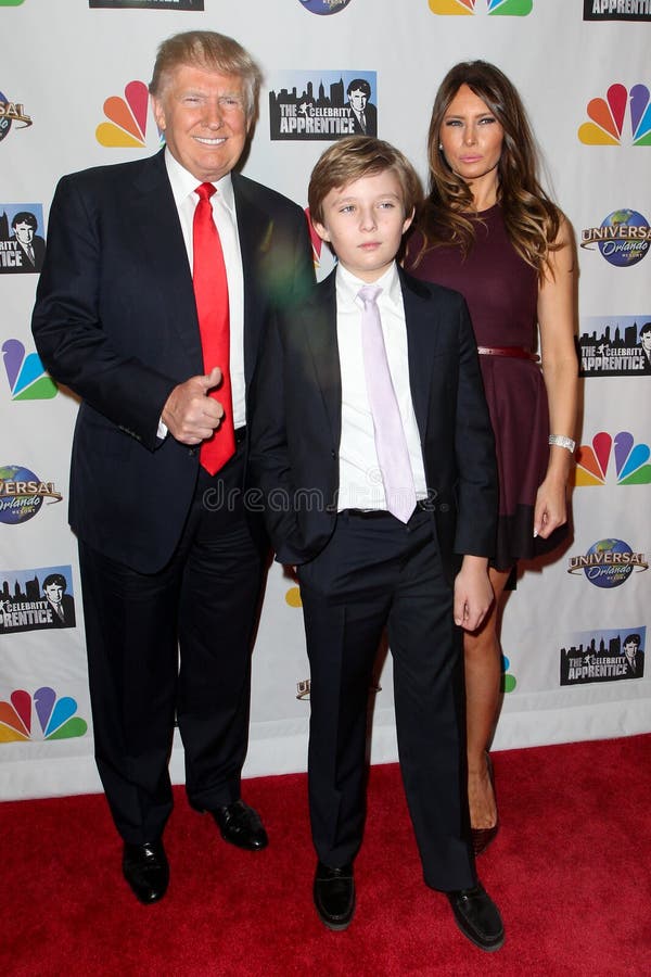 NEW YORK-FEB 16: (L-R) Donald Trump, son Barron Trump and wife Melania Trump attend 'The Celebrity Apprentice' finale at Trump Tower on February 16, 2015 in New York City. NEW YORK-FEB 16: (L-R) Donald Trump, son Barron Trump and wife Melania Trump attend 'The Celebrity Apprentice' finale at Trump Tower on February 16, 2015 in New York City.