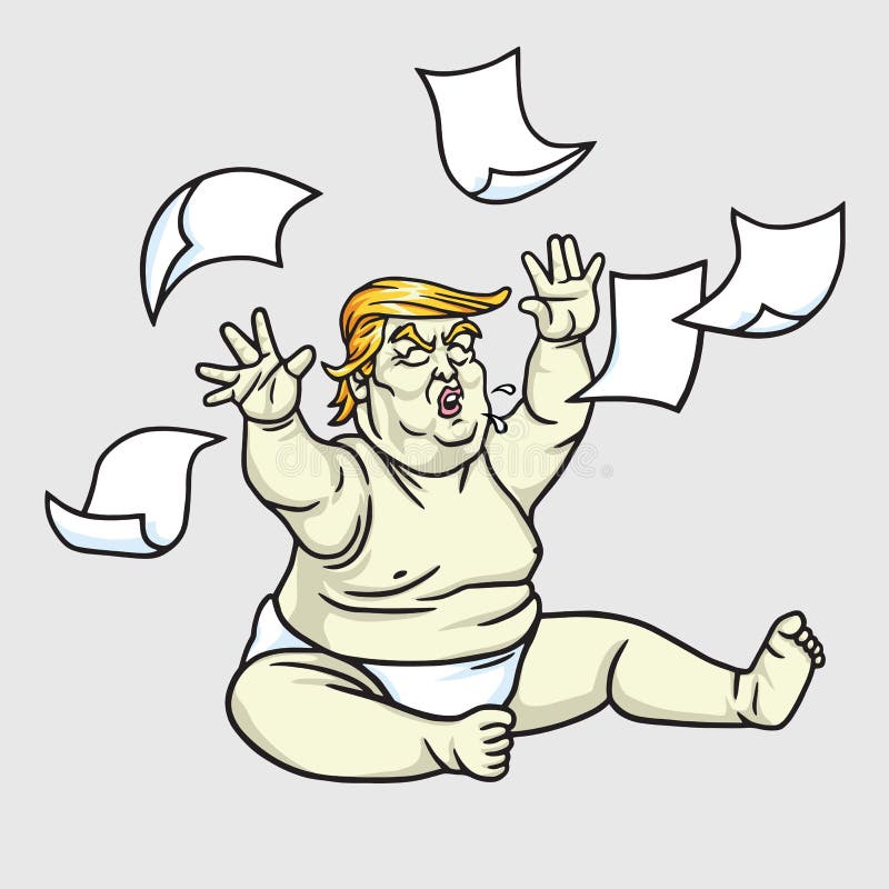 Donald Trump the Big Baby with Messy Papers Cartoon. June 1, 2017